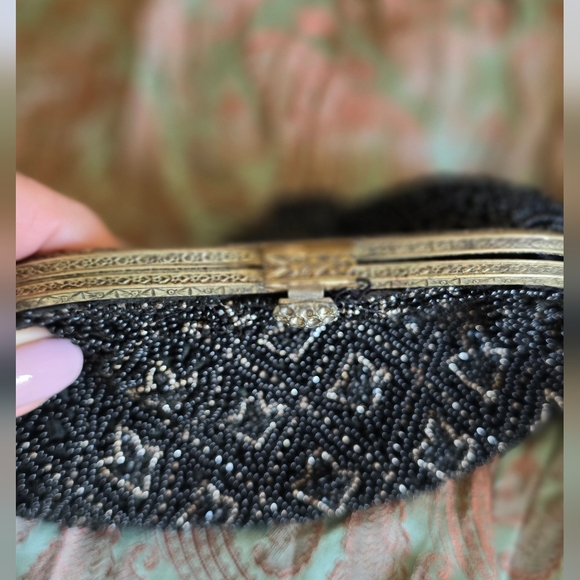 Micro beaded Black Antique Purse Wristlet or Belt Loop -  Handmade 1920s - - Picture 6 of 10